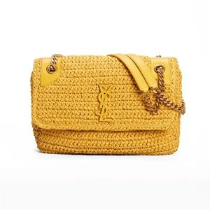 Niki Medium Flap YSL Shoulder Bag in Raffia